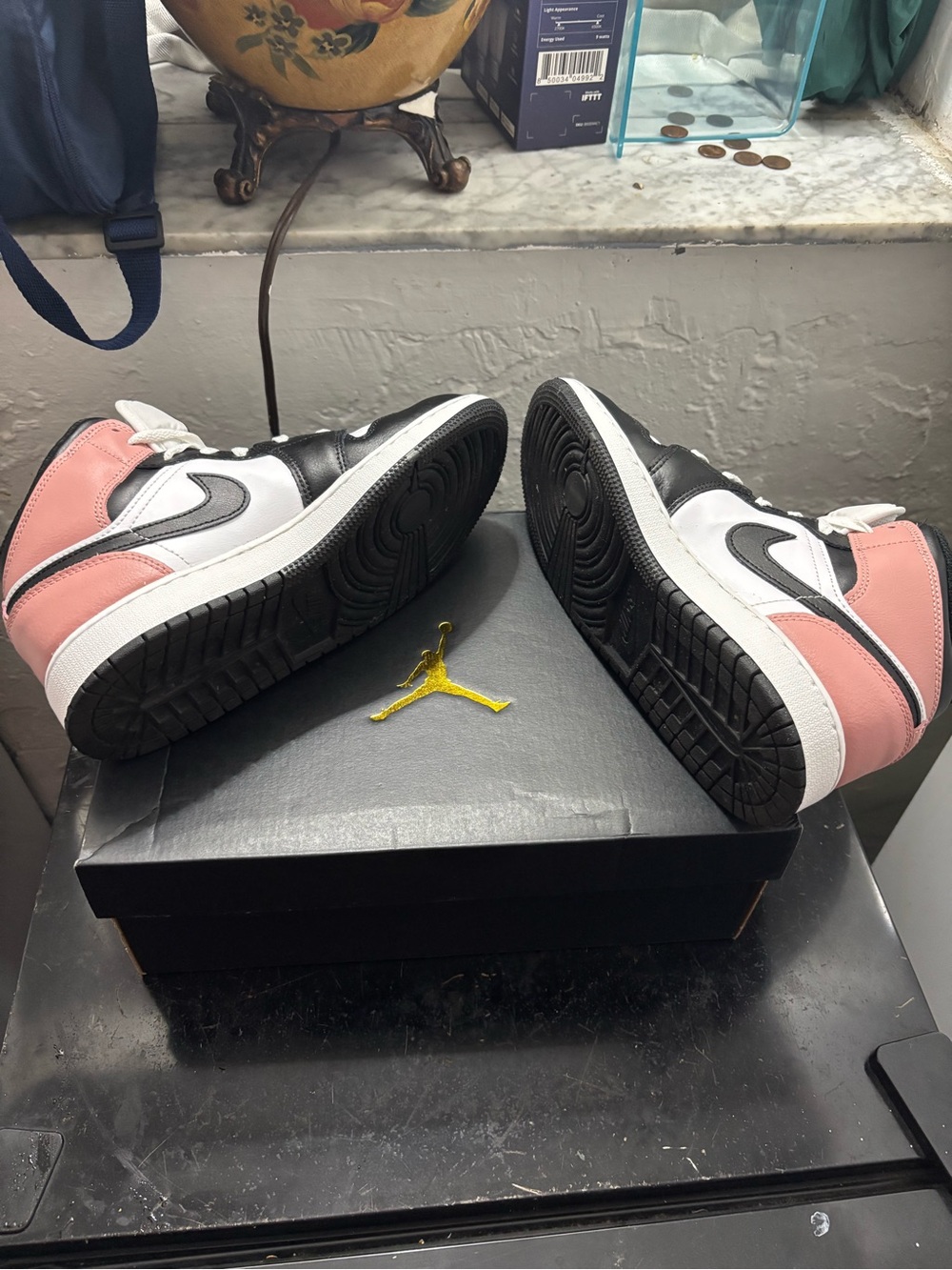 Jordan Women’s Mid-Top Sneakers in White, Black & Mauve - Picture 2 of 6